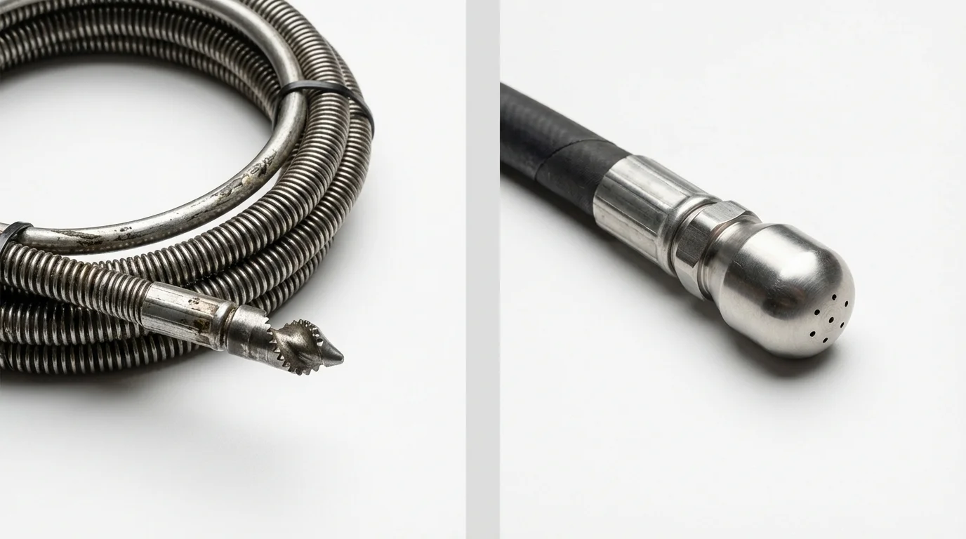 Drain snake cable and hydro jetting nozzle used for drain cleaning in Monteagle, TN
